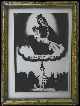 Uokvirena nabožna sličica - Majka Božja Trsatska