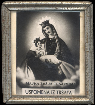 Uokvirena nabožna sličica - Majka Božja Trsatska